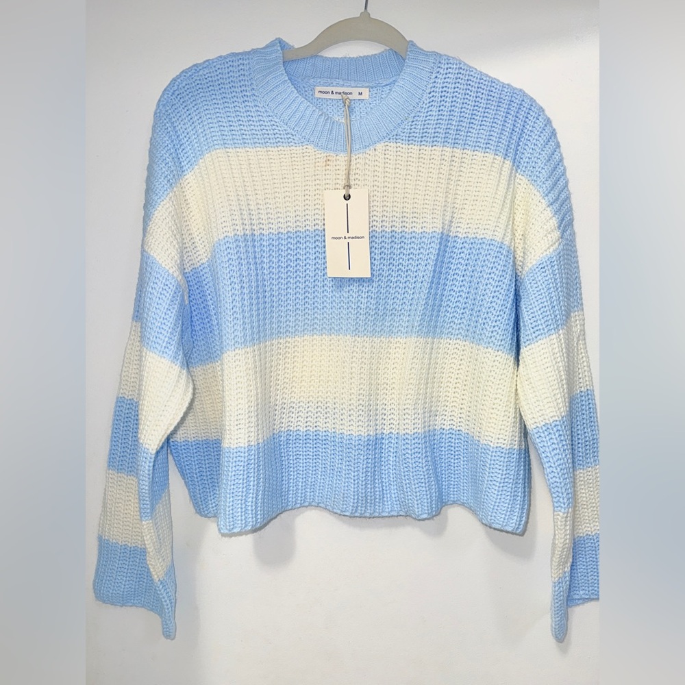 moon & madison Pastel Blue and Cream Striped Sweater